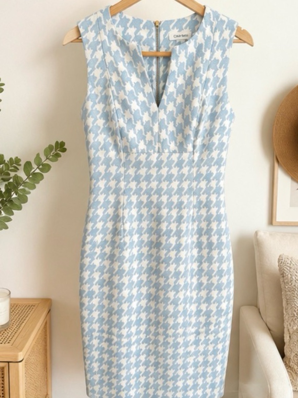 calvin klein baby blue dress | Dresses | Calvin Klein Light White Houndstooth Sheath Petite 4p designed with an allover Size Inclusive 14 Best Backless and Size:Size 20W